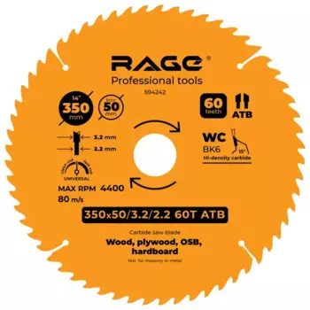 Диск пильный по дереву Rage 60Т 350x50x3.2 мм, кольцо 30