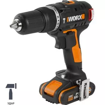 Дрель-шуруповерт бесщеточная ударная Worx WX367, 20 В Li-ion 1.5x2 Ач