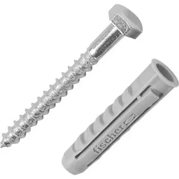 Дюбель для полнотелых материалов Fischer SX с шурупом, 10x50 мм, нейлон/оцинкованная сталь, 5 шт