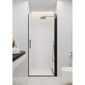 Душевая дверь в нишу Март Эстетика 195x90 см черный профиль прозрачное стекло распашная