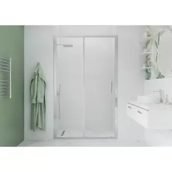 Душевая дверь в нишу Март Квадро 195x120 см хромированный профиль прозрачное стекло раздвижная