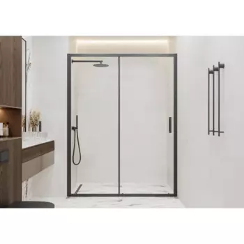 Душевая дверь в нишу Март Квадро 195x150 см черный профиль прозрачное стекло раздвижная