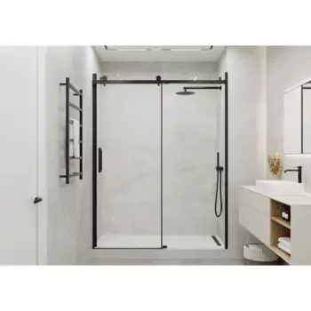 Душевая дверь в нишу Март Премиум 195x150 см черный профиль прозрачное стекло раздвижная