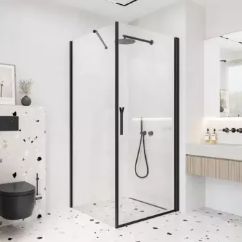 Душевая перегородка Март Эстетика Симфония 89.5x195 см черный профиль прозрачное стекло