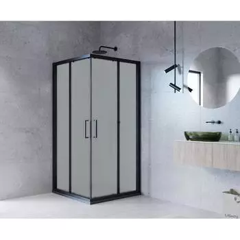 Душевой уголок Март Квадро Black квадратный 100x100 см черный профиль матовое стекло раздвижной