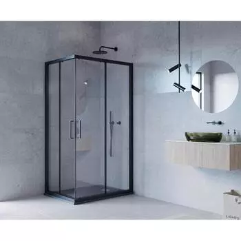 Душевой уголок Март Квадро Black прямоугольный 80x120 см черный профиль прозрачное стекло раздвижной