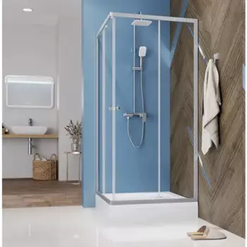 Душевой уголок Domani-Spa Cube квадратный 90x90 см светло-серый профиль прозрачное стекло раздвижной