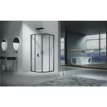 Душевой уголок Drop QR 1/4 круга 90x90 см черный профиль прозрачное стекло раздвижной