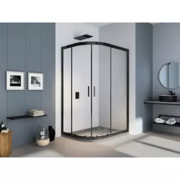 Душевой уголок Makiato R-120-C-B, 1/4 круга 120x80 см черный профиль прозрачное стекло раздвижной