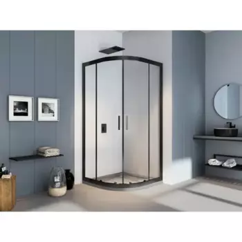 Душевой уголок Makiato R-90-C-B, 1/4 круга 90x90 см черный профиль прозрачное стекло раздвижной