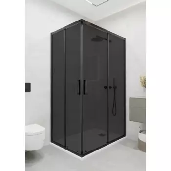 Душевой уголок Март Квадро Black прямоугольный 120x80 см черный профиль тонированное стекло раздвижной