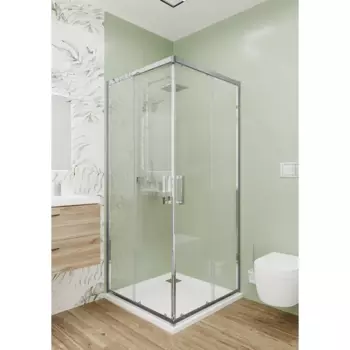 Душевой уголок Март Квадро квадратный 90x90 см хромированный профиль прозрачное стекло раздвижной