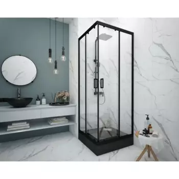 Душевой уголок Метакам квадратный 80x80 см черный профиль прозрачное стекло раздвижной