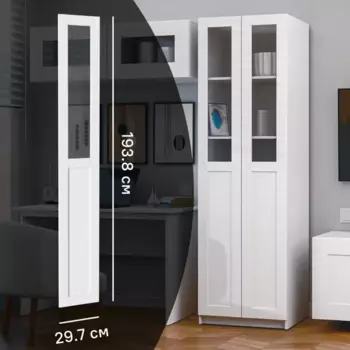 Дверь для шкафа Буккер 1 стекло 29.7x193.8x1.6 см ДСП цвет белый