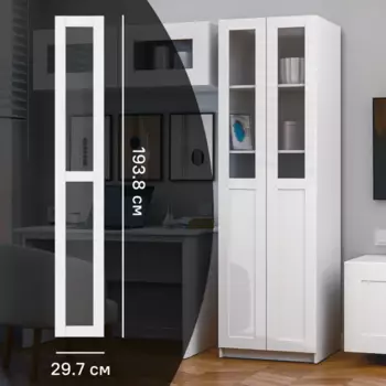 Дверь для шкафа Буккер левая 2 стекла 29.7x193.8x1.6 см ДСП цвет белый