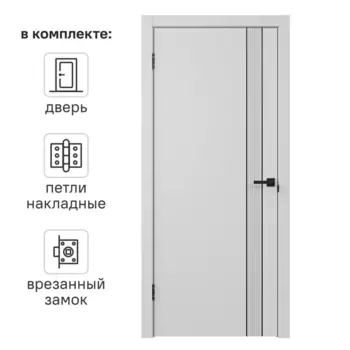 Дверь межкомнатная глухая с замком и петлями в комплекте Соло 21 90x200 см эмаль цвет белый