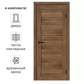 Дверь межкомнатная глухая Толедо 60x200 см CPL цвет орех галант с замком и петлями