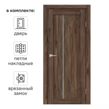 Дверь межкомнатная остекленная Онда В 60x200 см ПВХ цвет орех/пекан с замком и петлями