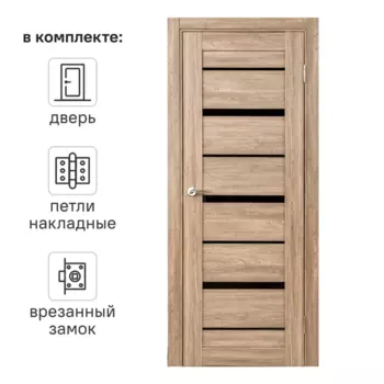 Дверь межкомнатная остекленная замком и петлями в комплекте Тренто 80x200 см ПВХ цвет дуб европейский