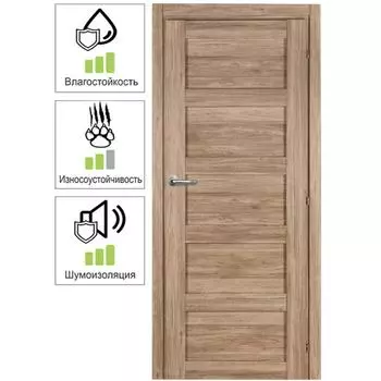 Дверь межкомнатная глухая Прэсто 90x200 см ПВХ цвет дуб санремо натуральный с замком