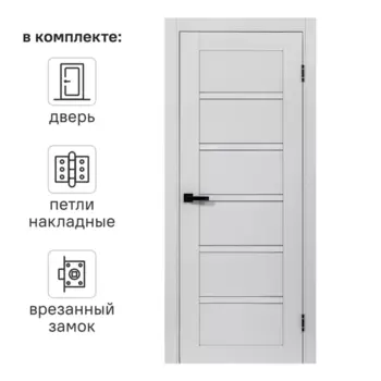 Дверь межкомнатная со стеклом Легда-28 90x200 см полипропилен цвет серое дерево с замком и петлями