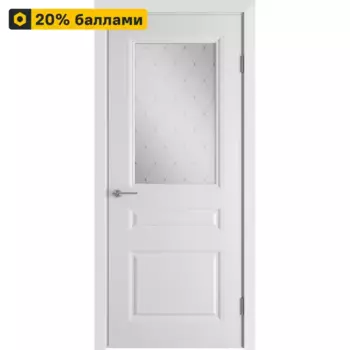 Дверь межкомнатная со стеклом Стелла 60x200 см эмаль белый с замком и петлями