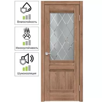 Дверь межкомнатная Тоскана остеклённая ламинация цвет дуб бельмонт 70x200 см (с замком и петлями)
