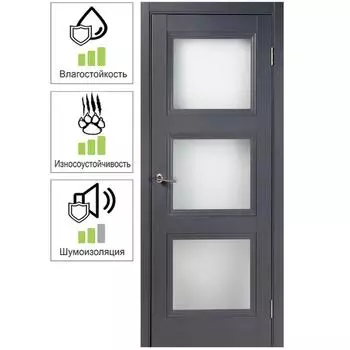 Дверь межкомнатная со стеклом Трилло 90x200 см Hardflex цвет грей легно с замком и петлями