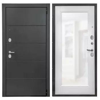 Дверь входная металлическая Порта Р-3 98x205 см правая цвет графит про/супер вайт с зеркалом