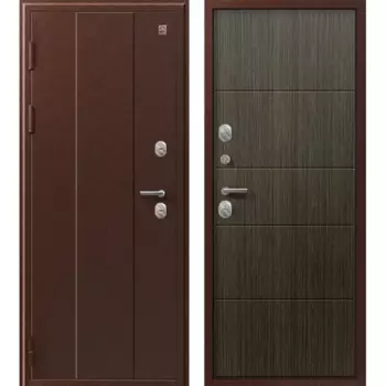 Дверь входная металлическая Тор Т-100 86x205 см левая антик медь/миндаль рифленый