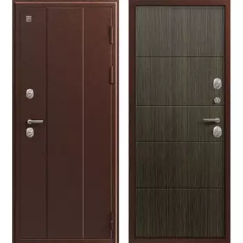 Дверь входная металлическая Тор Т-100 86x205 см правая антик медь/миндаль рифленый