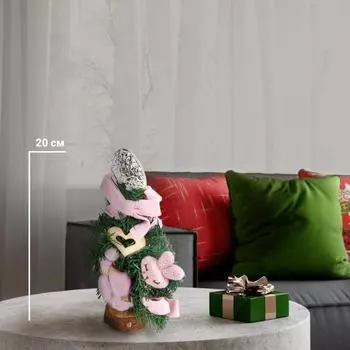 Ель новогодняя искусственная с украшениями на подставке 20 см