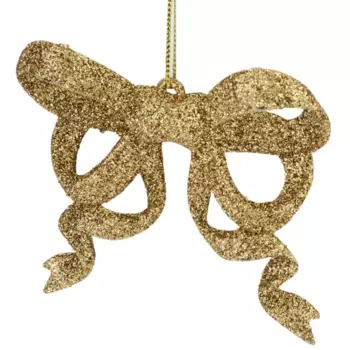 Елочная игрушка «Бантик» 9 см глиттер золотой