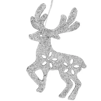 Елочная игрушка «Олень» 10 см глиттер серебряный