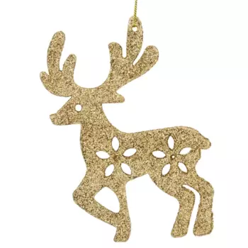 Елочная игрушка «Олень» 10 см глиттер золотой