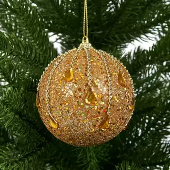 Елочное украшение Шар с бисером Christmas 7.8 см цвет золотой