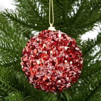 Елочное украшение Шар с красными блестками Christmas 8 см цвет красный