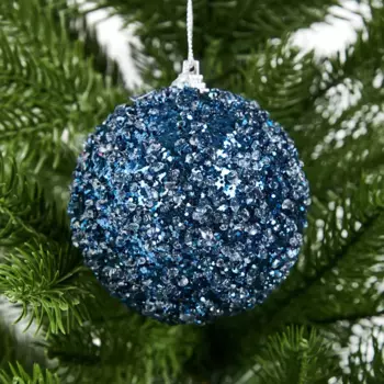 Елочное украшение Шар с синими блестками Christmas 8 см цвет синий