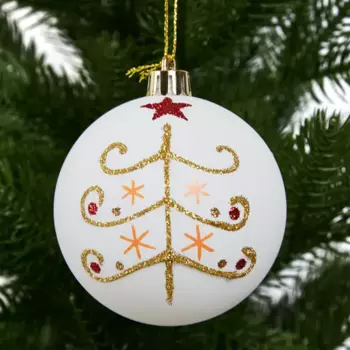 Елочное украшение Шар с узором Christmas 7.8 см пластик цвет белый