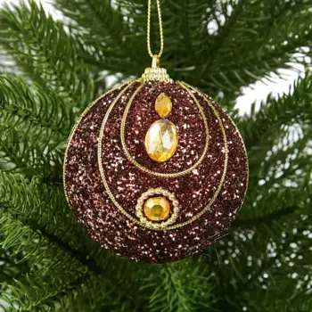 Елочное украшение Шар с узором из блесток Christmas 8 см цвет коричневый