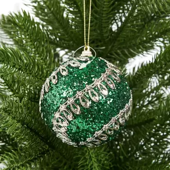 Елочное украшение Шар с узором из блесток Christmas 8 см цвет зеленый
