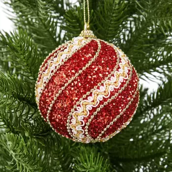 Елочное украшение Шар с узором из блесток Christmas 8 см цвет красный