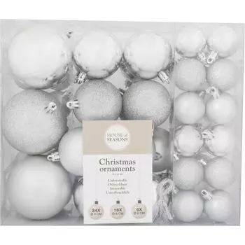 Елочный шар House of Seasons ø8 см ПВХ цвет серебристый 46 шт.