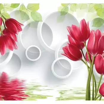 Фотообои 3D Flizart «Красные тюльпаны», флизелиновые, 300x280 см