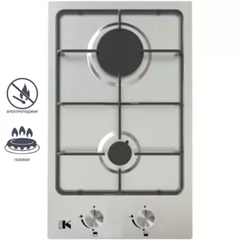 Газовая варочная панель Kitll KGS 3001 INOX 30 см 2 конфорки цвет нержавеющая сталь