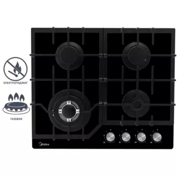 Газовая варочная панель Midea MG643TGB 60 см 4 конфорки цвет черный