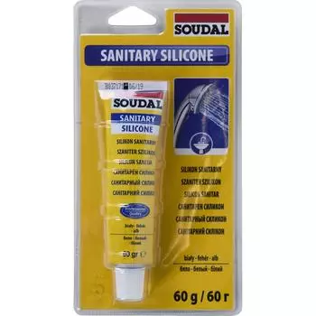 Герметик силиконовый санитарный белый Soudal, 60 мл