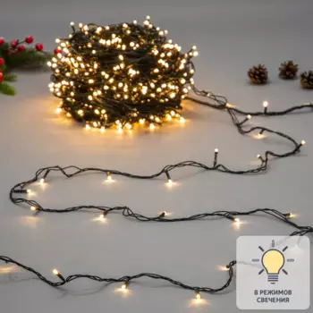 Гирлянда светодиодная нить Uniel ULD-S10000-1000/DGA электрическая 100 м теплый белый свет 8 режимов 1000 ламп цвет зеленый