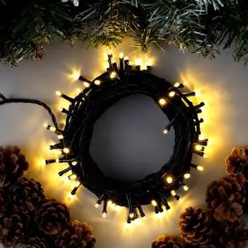 Гирлянда светодиодная влагозащищенная нить электрическая 10 м 100 LED теплый белый свет