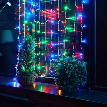 Гирлянда светодиодная занавес Uniel электрическая 1.5x1.5 м разноцветный свет 8 режимов 100 ламп цвет прозрачный